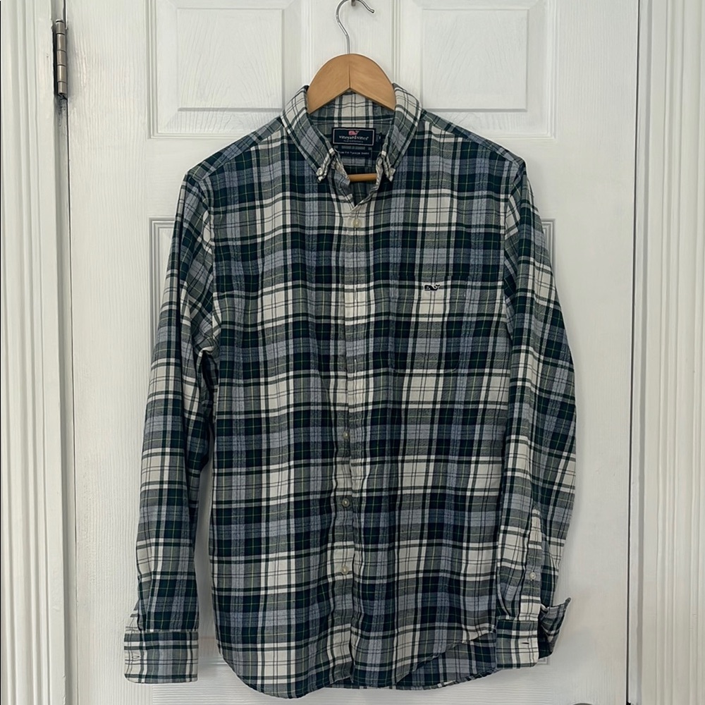 Vineyard Vines Men's Green/Blue Plaid Flannel Shirt